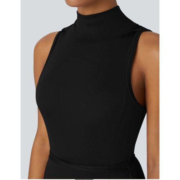 Halara Ribbed Hooded High Neck Sleeveless Cut Out Tie Back 2-Piece Midi Casual D - Picture 9 of 14